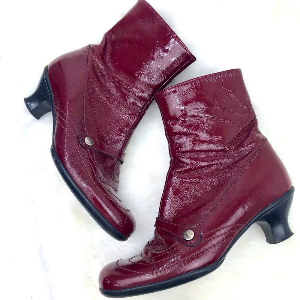 Women’s Burgundy Patent Leather Ankle Boots